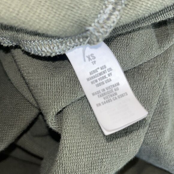 Aerie Olive Green Crew Neck Raw Edge Sweatshirt, Drop‎ Sleeve, Relaxed Fit XS - Picture 10 of 12